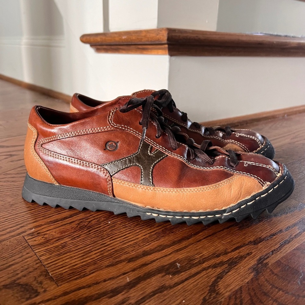 Born Mens Tri-Tone Leather Oxford Sneakers Brown B5449 Size 9.5 EU 43